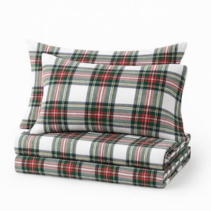 Intrecci - Completo Lenzuola Scozzese, Set Lenzuola e Federe in Puro Cotone, Matrimoniale