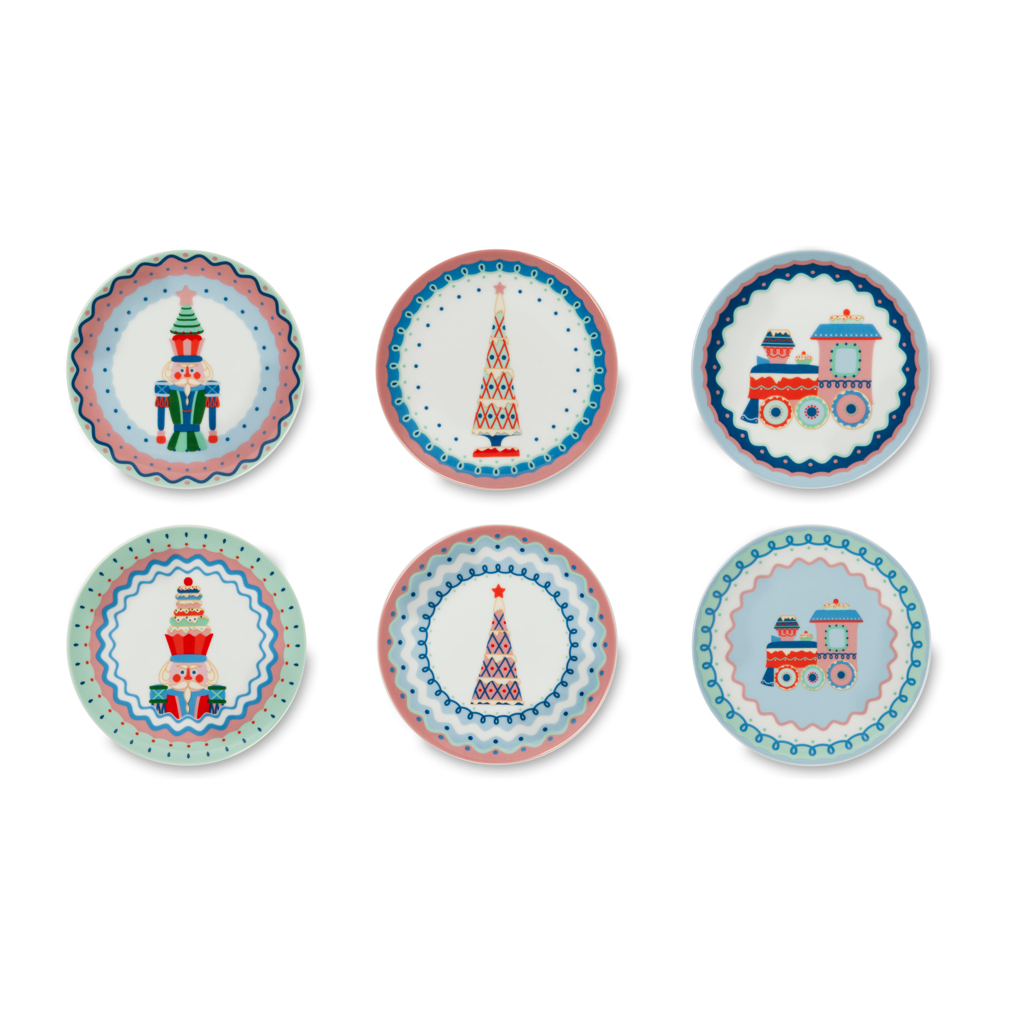 Set 6 Piatti Aperitivo Excelsa - Xmas Sweet Pastels, Porcellana Multicolore