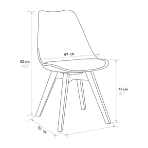 Set di 4 sedie WYNWOOD in polipropilene grigio, cuscino ecopelle, gambe in legno di faggio, 47x52x82 cm