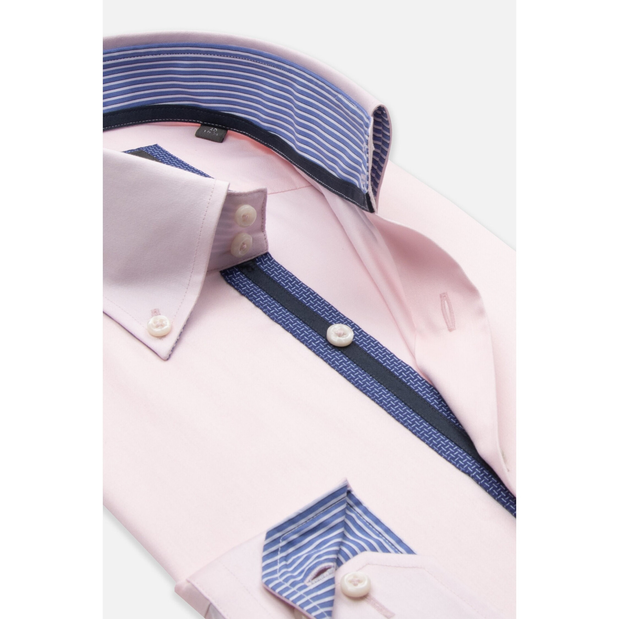 Camicia Uomo 2 Bottoni Button Down Slim Satin Unito Rosa