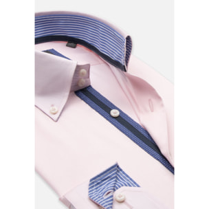 Camicia Uomo 2 Bottoni Button Down Slim Satin Unito Rosa