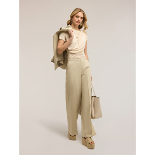 Motivi - T-shirt in jersey con drappeggio - Beige