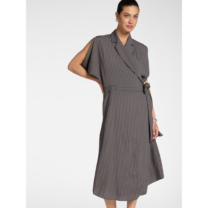 Elena Mirò - Vestito chemisier misto modal rigato - Grigio