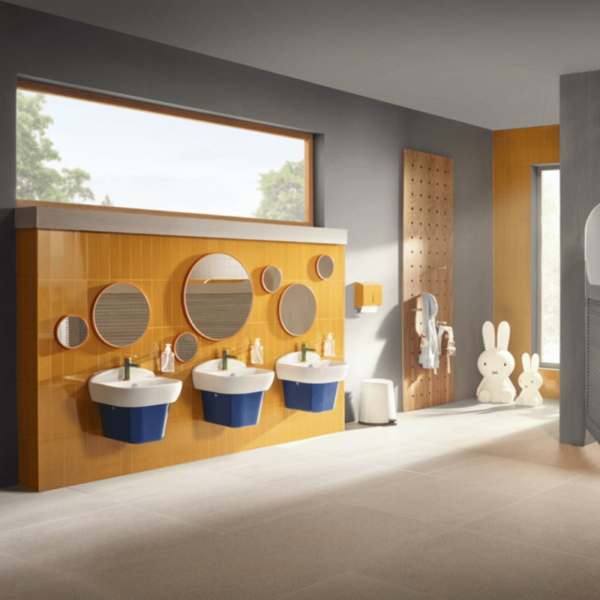Lavabo pour enfant VITRA Sento Kids 45 cm + Mitigeur lavabo jaune et vert