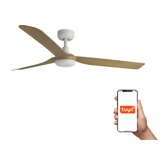 PUNT M Ventilateur de plafond blanc/bois clair TUYA