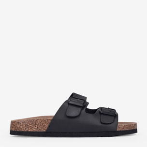Sandalias planas negras con bio de corcho