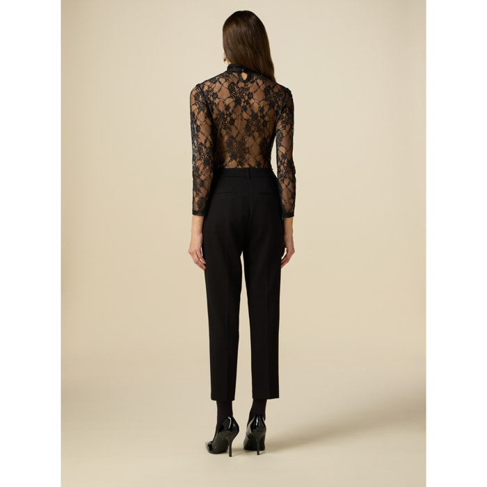 Oltre - Regular fit trousers in Milan stitch - Negro