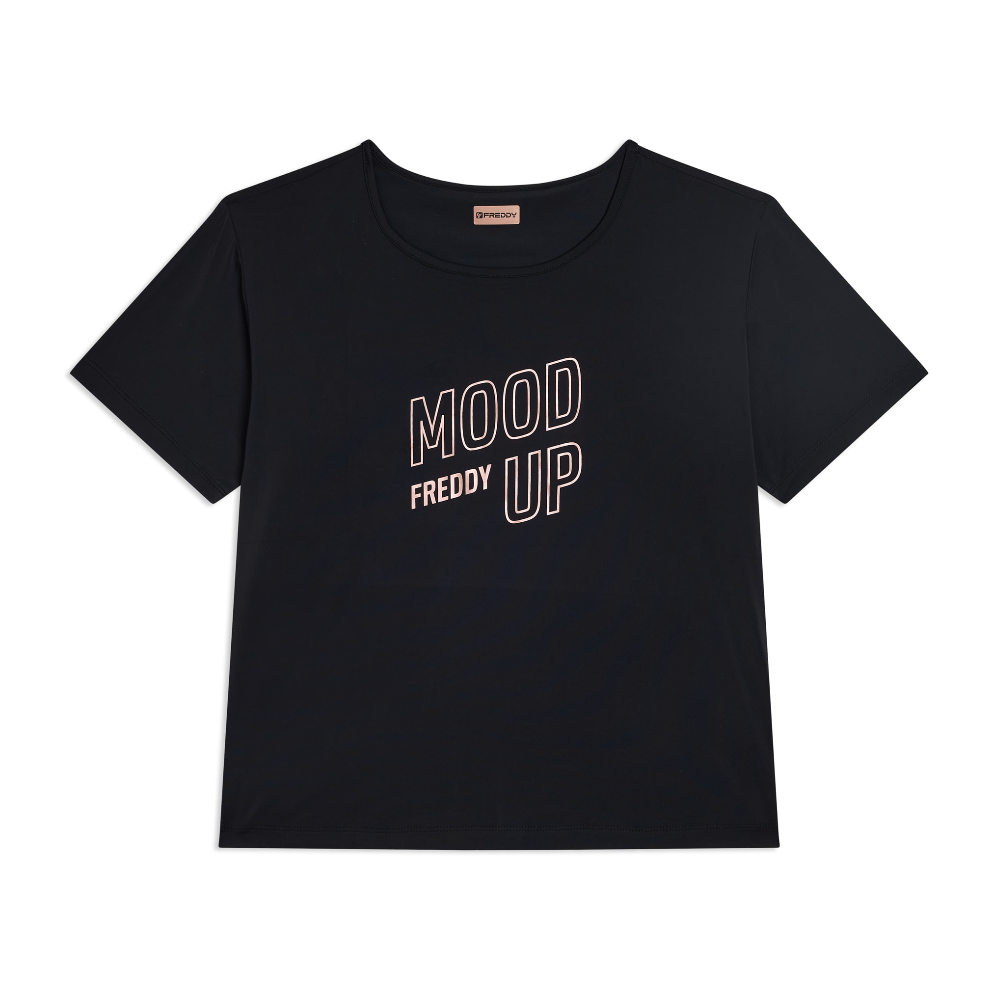 T-shirt cropped ampia in jersey tecnico con stampa “Mood Up”