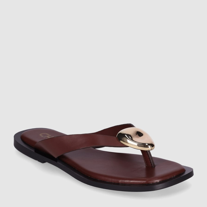 Sandalias de Piel Sintética - Marron - Tacón: 1 cm