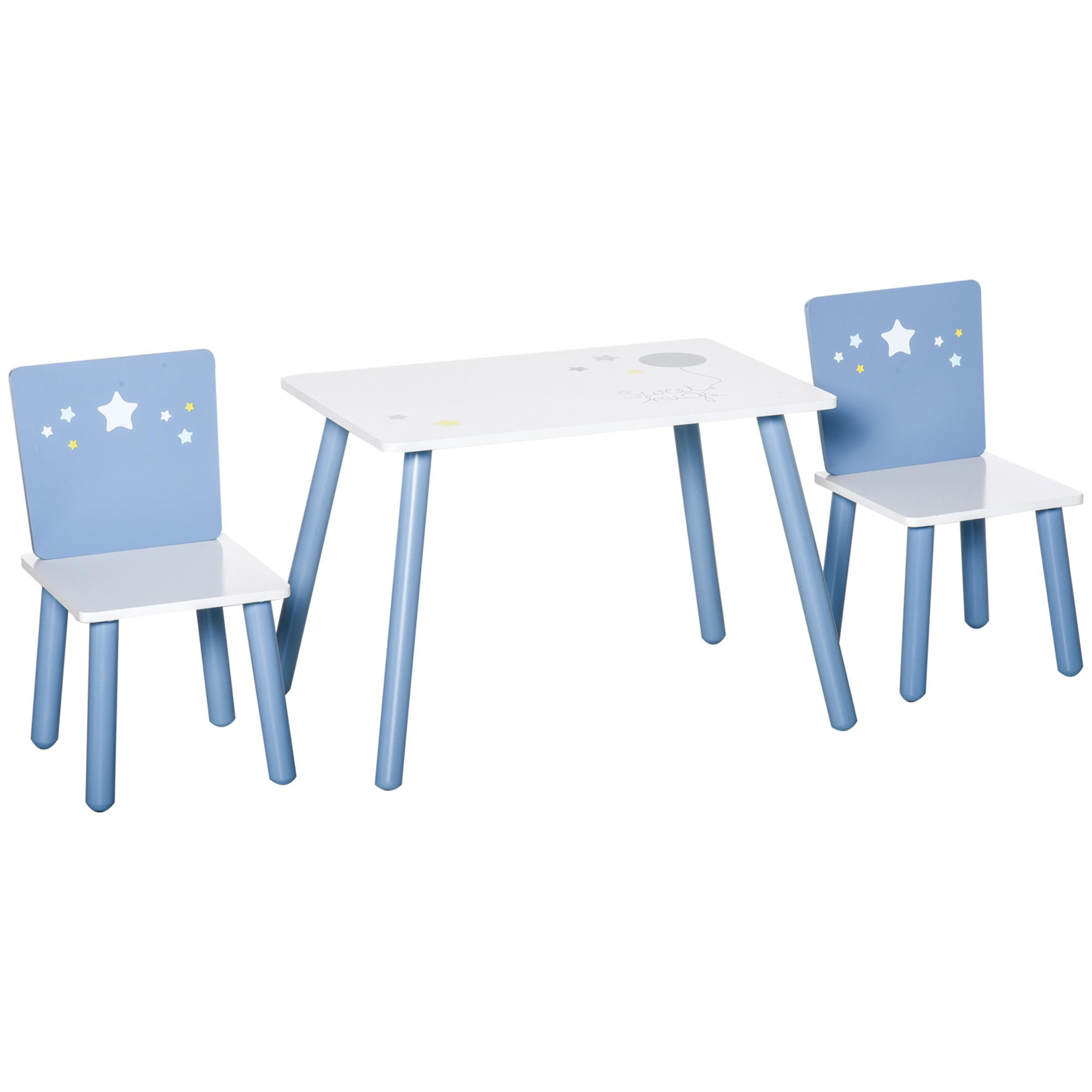 Juego de Mesa Infantil y 2 Sillas de Madera Mesa con Sillas para Niños de 2-4 Años Mesa 60x40x43 cm y Sillas 28x26x48 cm para Dormitorio Sala Blanco y Azul