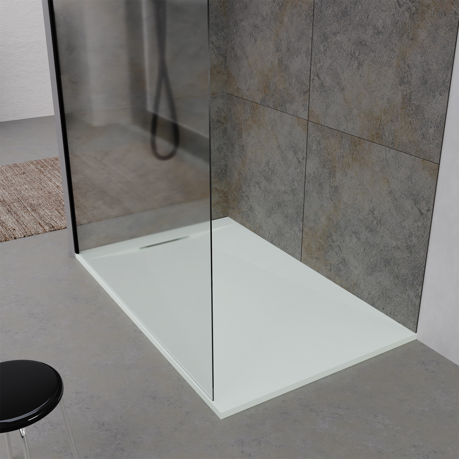 Receveur 140x90x3cm Extra-plat en Polybéton Blanc Mat Effet Pierre - Redécoupable - LIANA