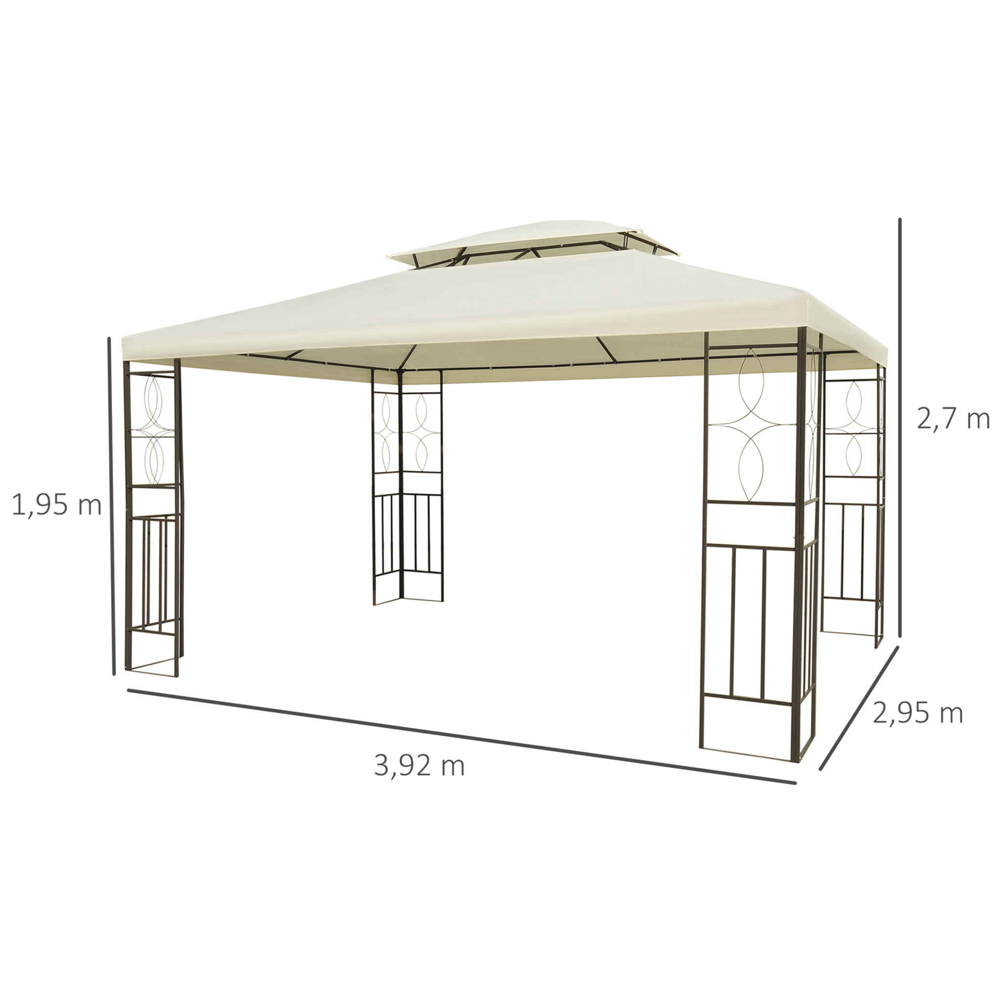 Gazebo Cenador Para Terraza Jardín Patio 3x4x2.65m Crema