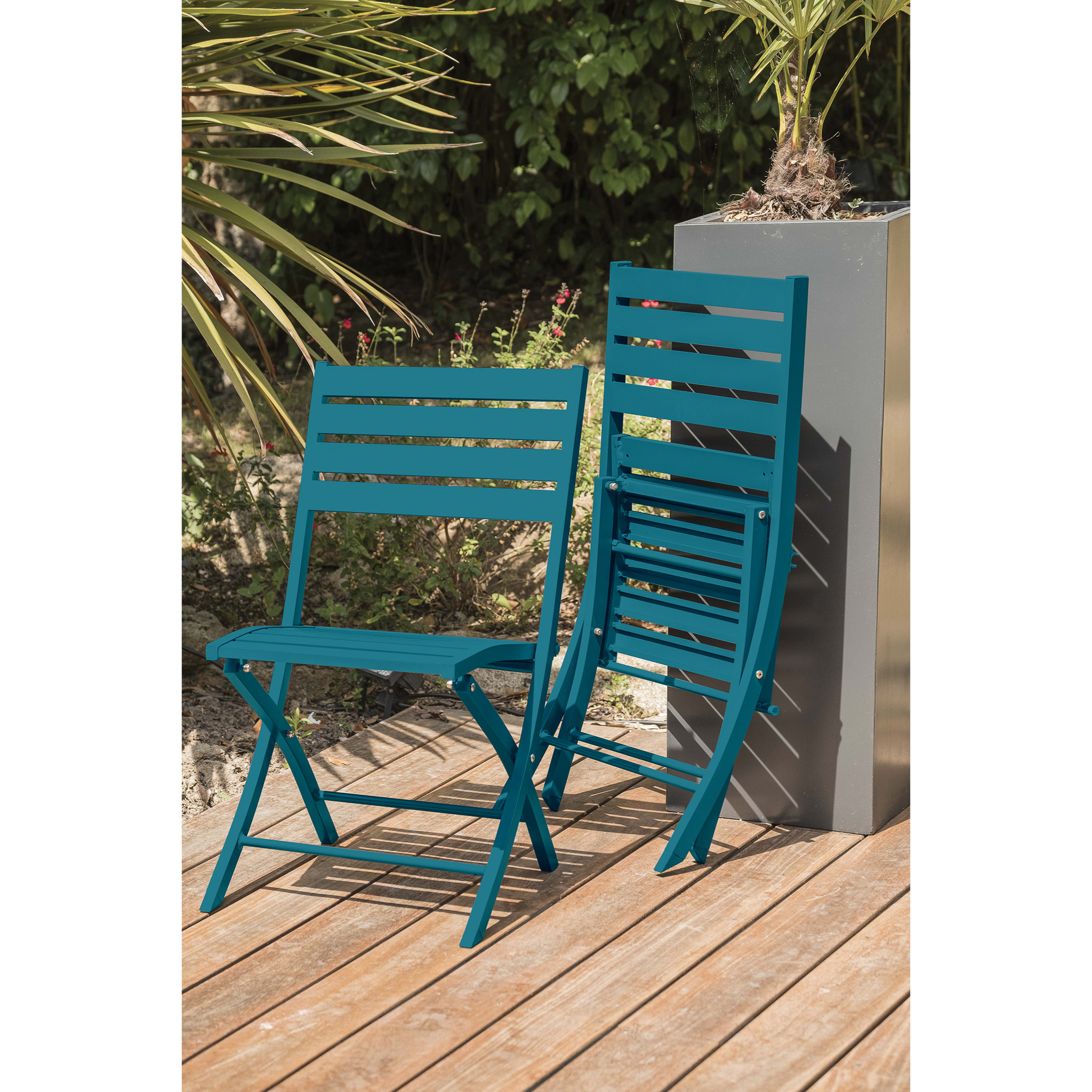MARIUS - Lot de 2 chaises de jardin en aluminium bleu canard