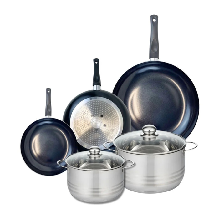 Ensemble de 3 Poêles de cuisson 20, 24 et 32 cm et 2 faitouts 20 et 24 cm Elo Prima Brillant