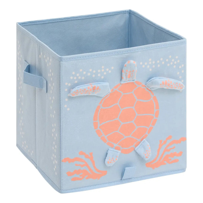 Panier de Rangement Enfant Orta 29x29cm Bleu Imprimé Tortue