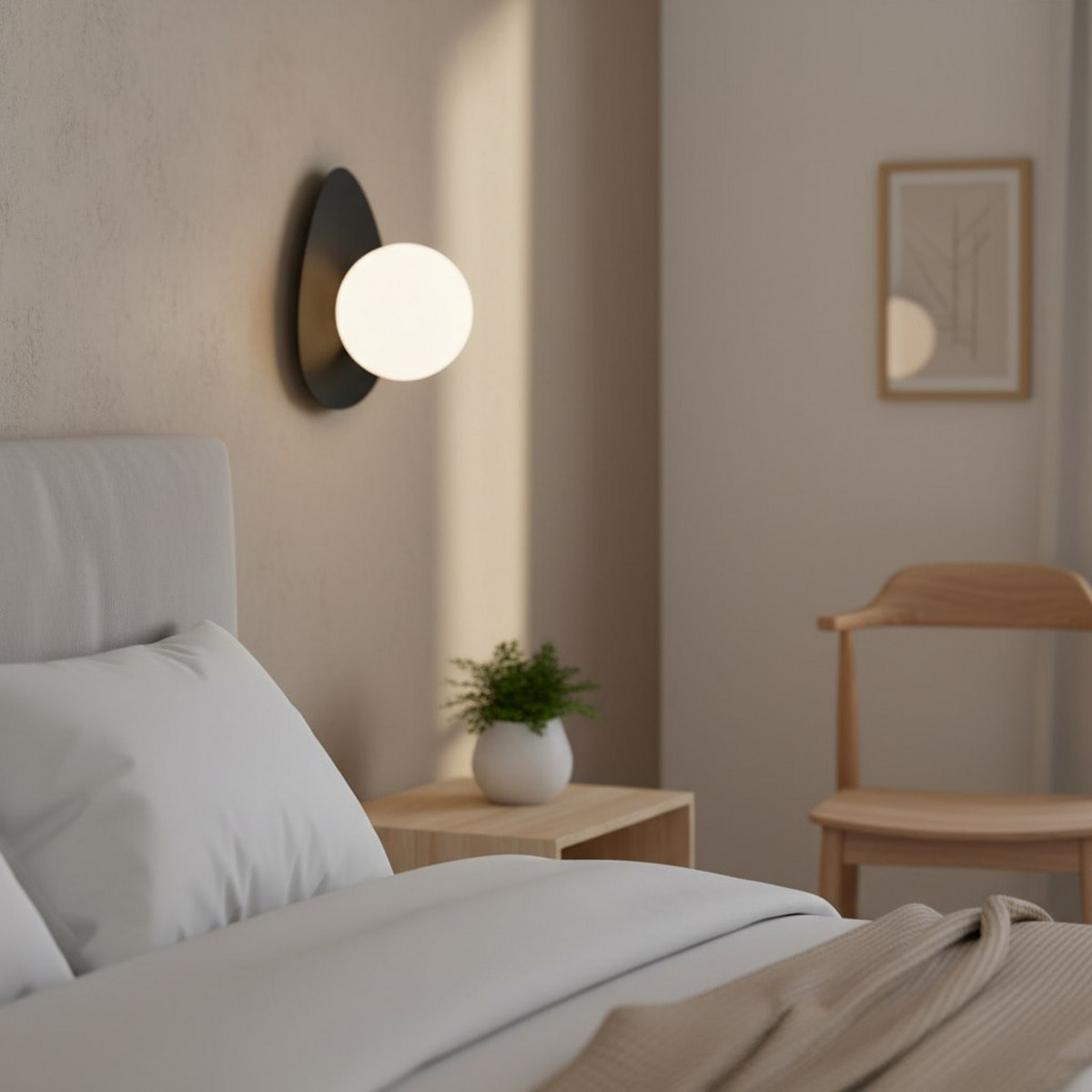 Lampada da parete OVO in acciaio nero con diffusore sferico