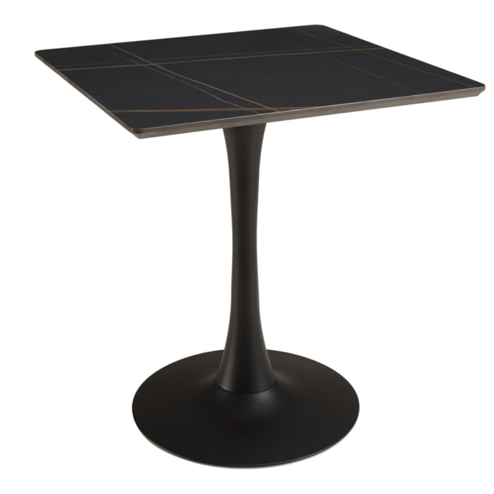 ICARE - Ensemble n°3: table bistrot 70x70cm en céramique marbré noir
