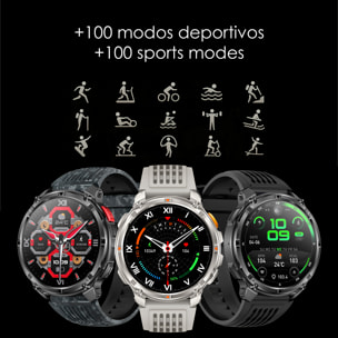 Smartwatch QS35 con IA, más de 100 modos deportivos. Batería larga duración con 1100mAh y linterna.