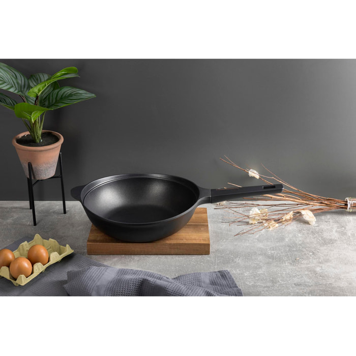 Juego de 2 Sartenes Ø24Ø28cm + Wok Ø30cm en aluminio fundido color Negro Copper Bergner