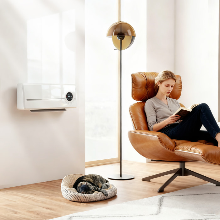 Calefactor Eléctrico Bajo Consumo Cerámico de Pared, 2000W, con 3 Modos, Pantalla LED, Termostato Regulable, Temporizador 24h, Oscilación, Mando a Distancia y Detección de Ventanas Abiertas