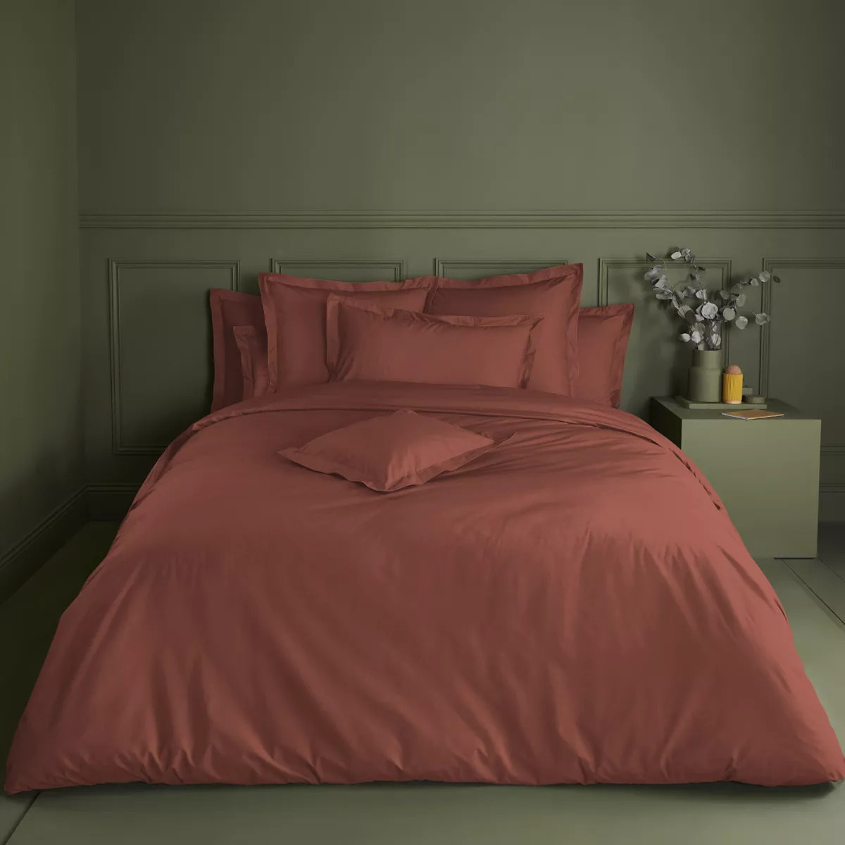 Taie de traversin percale de coton uni orange rouge La percale francaise rouille