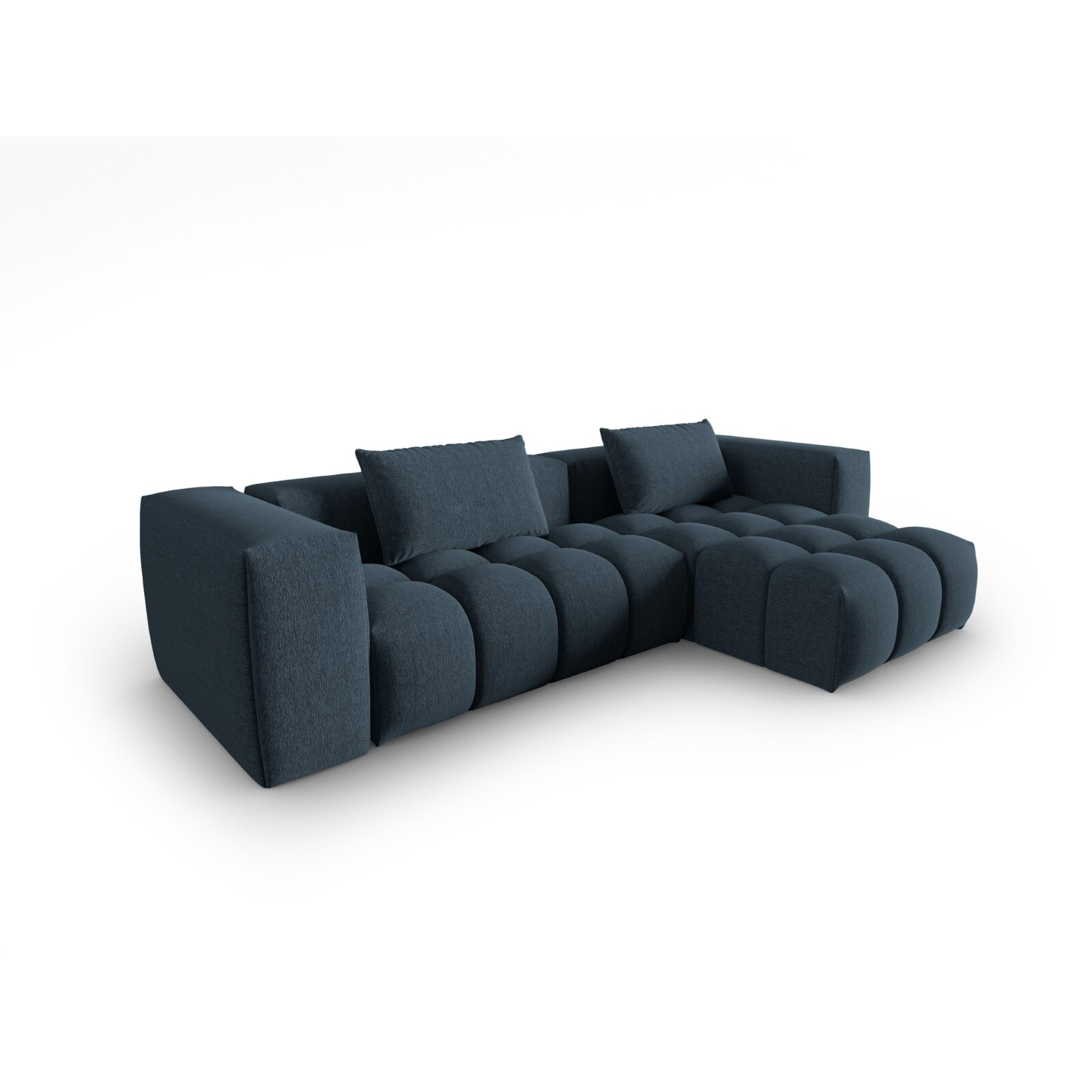 Canapé d'angle droit modulable "Lorella" 3 places en tissu structurel bleu foncé