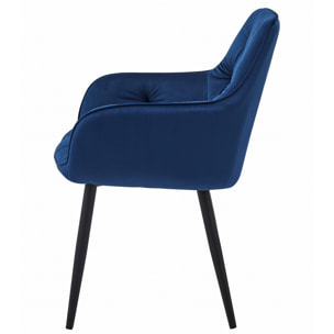 Set di 2 sedie Jork in velluto blu scuro e gambe nere