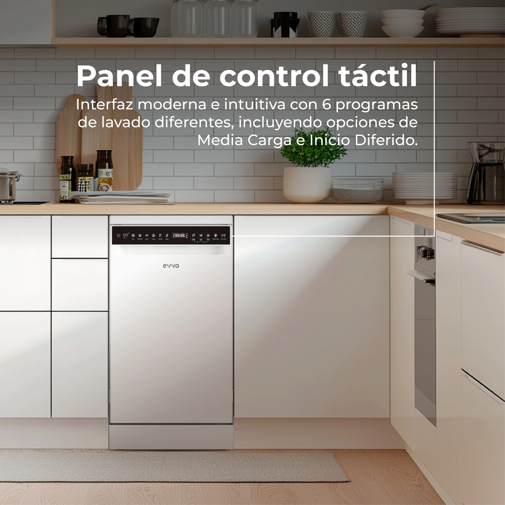 LAVAVAJILLAS EVVO D3 Slim (45 cm), 10 Cubiertos, 8 Programas, Blanco, Ancho 450 mm