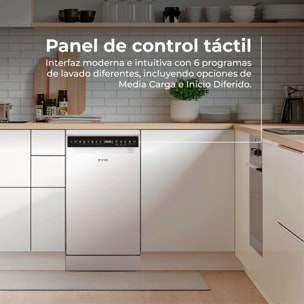 LAVAVAJILLAS EVVO D3 Slim (45 cm), 10 Cubiertos, 8 Programas, Blanco, Ancho 450 mm