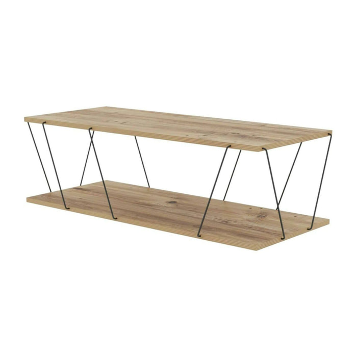 Tavolino da salotto Sarika, Tavolo basso da caffè, Portariviste per divano, Ripiano da soggiorno, 120x50h30 cm, Quercia e Nero