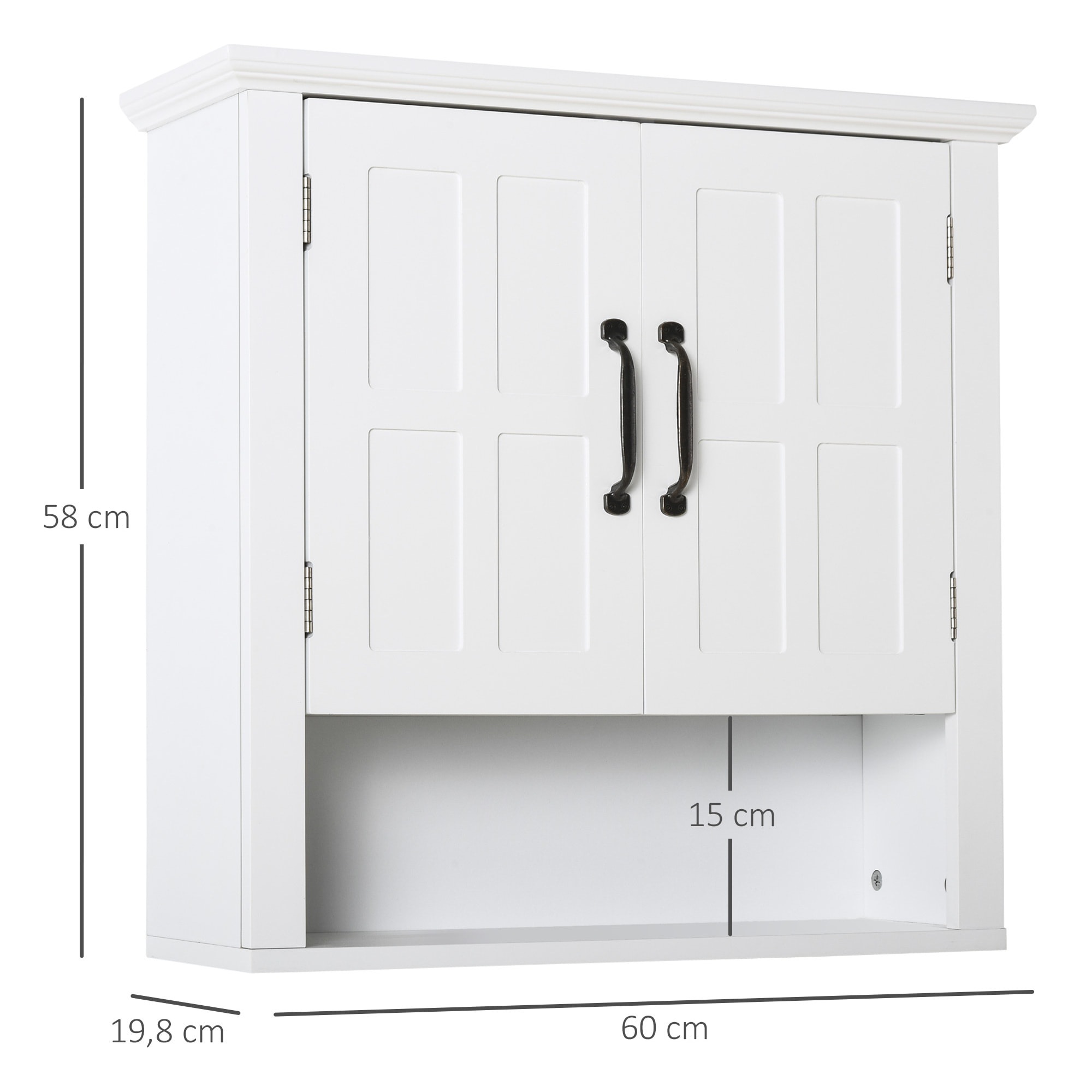 Armario de Pared para Baño Mueble Suspendido de Baño con 2 Puertas y Estante Ajustable y Almacenamiento Abierto para Aseo Dormitorio Ducha 60x19,8x58 cm Blanco