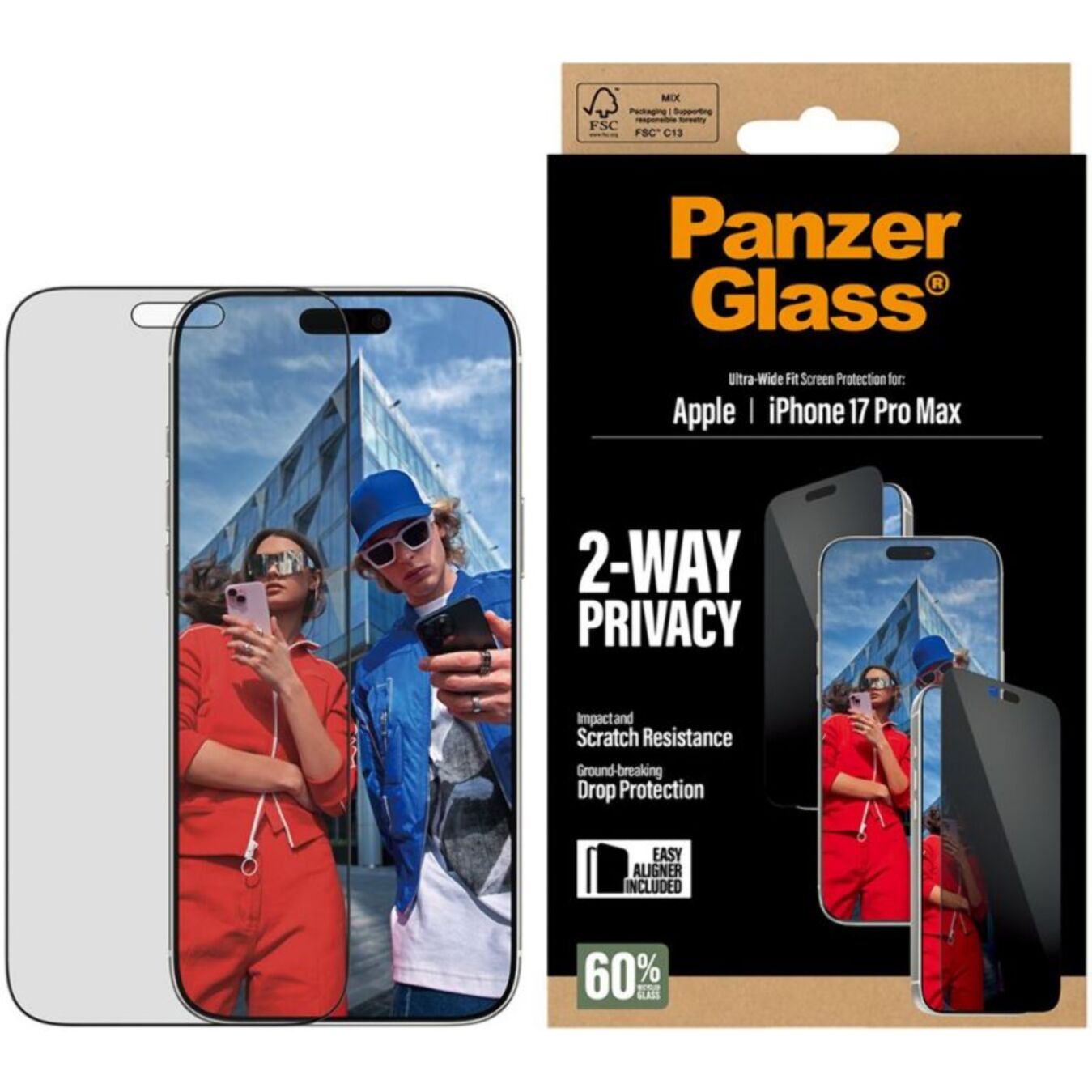 Protège écran PANZERGLASS iPhone 17 Pro Max Verre trempé privacy