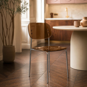 Lot de 2 chaises de table en résine acrylique et métal écorce GLAM