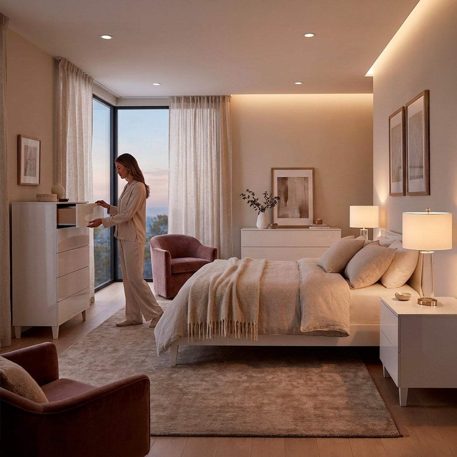 Comodino Con 5 Cassetti Cassettiera Settimino Mobile Da Camera Da Letto Moderno Mobiletto Con Piedini Montaggio Facile 60 x 40 x 117 Cm Bianco Lucido