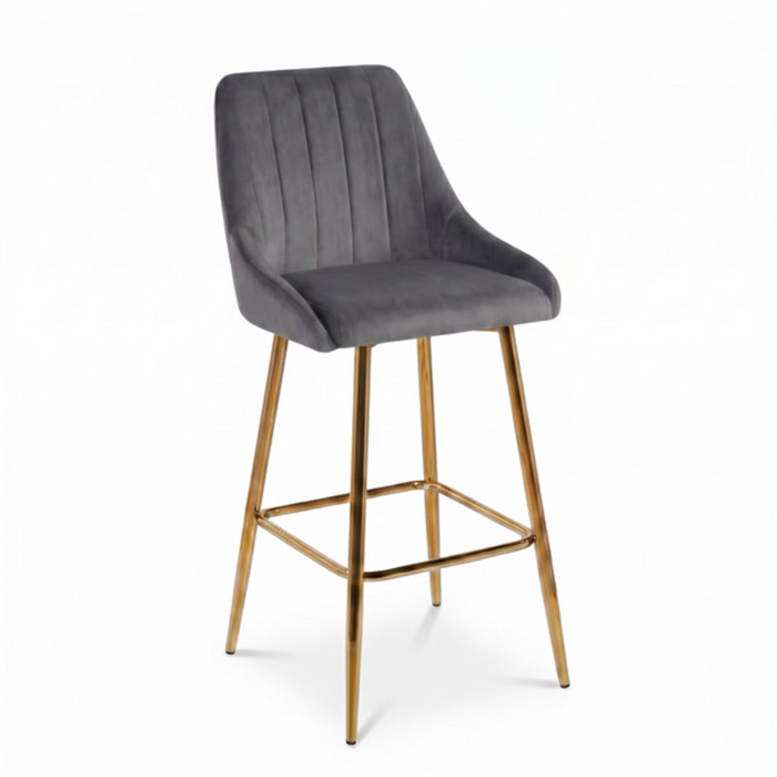 Sgabello Alto Imbottito in Effetto Velluto con Schienale e Poggiapiedi, Design Moderno per Penisola, Isola Cucina, Bancone Bar e Snack