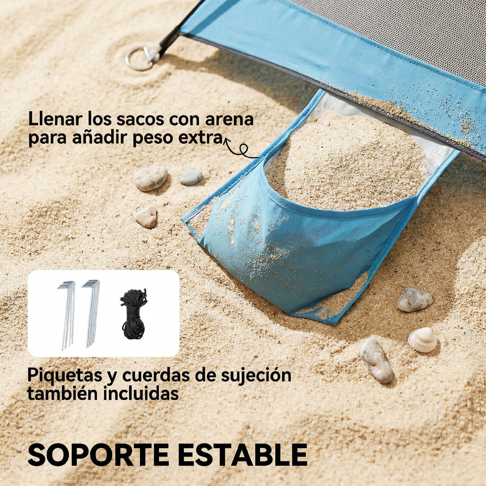 Tienda de Playa, Carpa de Playa Plegable para 2-3 Personas con Sacos de Arena, Puerta, Ventanas, UPF30+, Bolsa de Transporte y Bolsillo para Parque, Camping, 220x120x120 cm, Azul Cielo