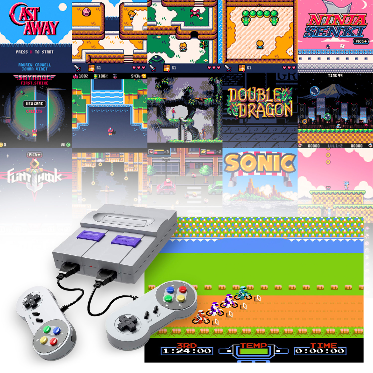 DAM Consola retro Super Mini SN-02 con 821 juegos clásicos de 8 bits. 2 mandos, HD1080P. 14x5x10,5 Cm. Color: Gris
