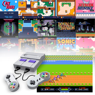 DAM Consola retro Super Mini SN-02 con 821 juegos clásicos de 8 bits. 2 mandos, HD1080P. 14x5x10,5 Cm. Color: Gris