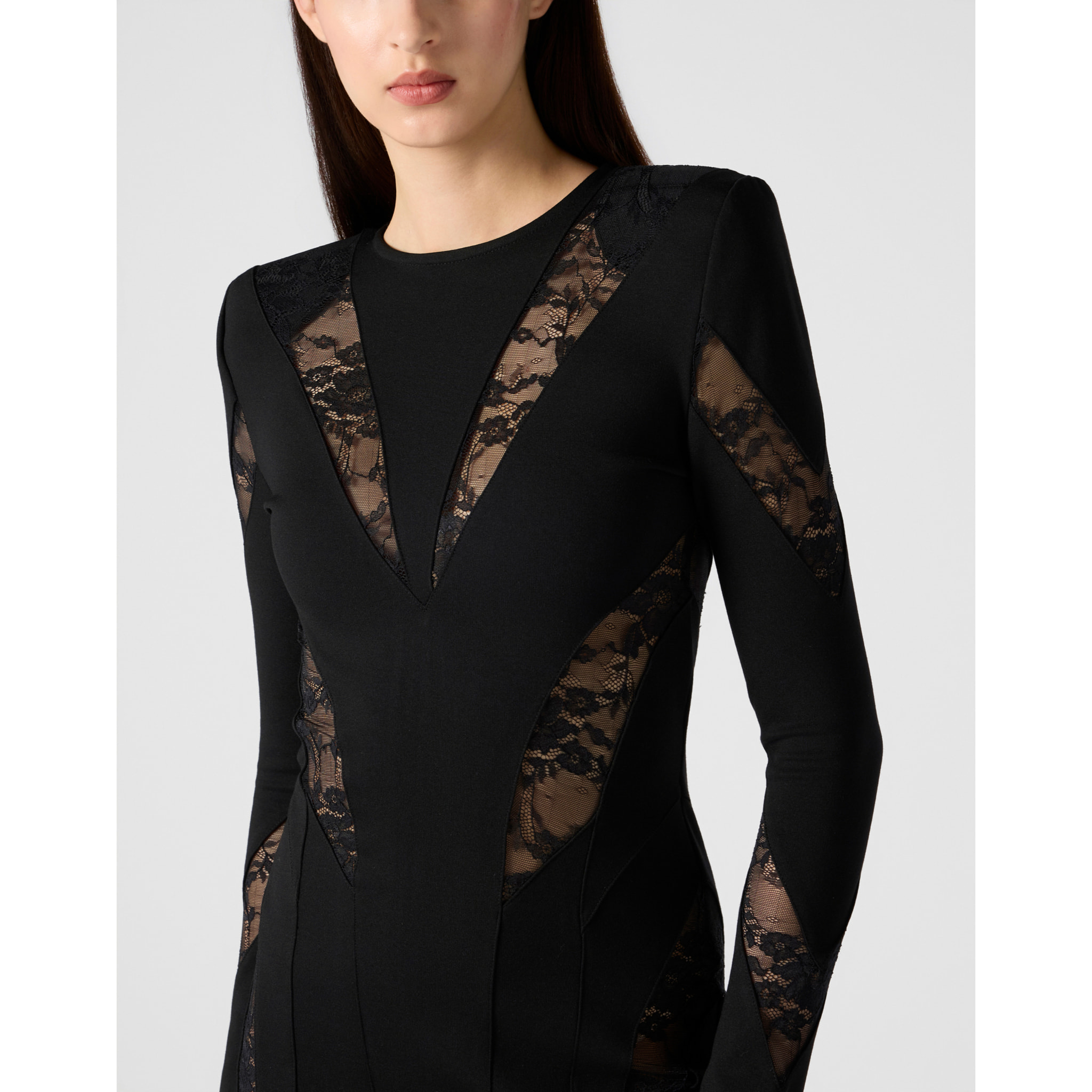 PHILIPP PLEIN Multicutting Long Sleeve Mini Dress Lace