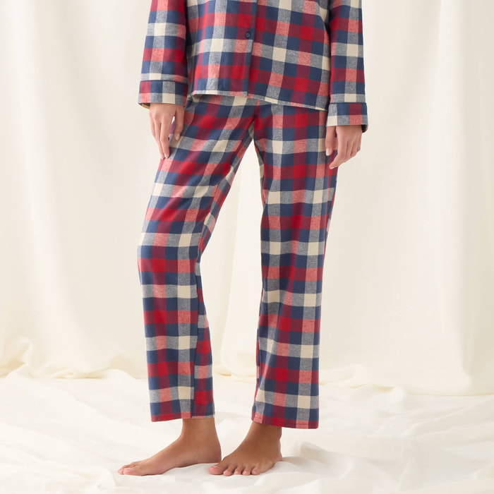 Pantalón de algodón franela con cuadros Neusa color marfil crudo 100% Algodón