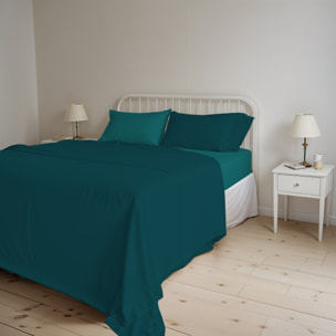 COMPLETO LETTO NATURAL COLOR, 100% Cotone, Made in Italy - VERDE PETROLIO/VERDE BOTTIGLIA