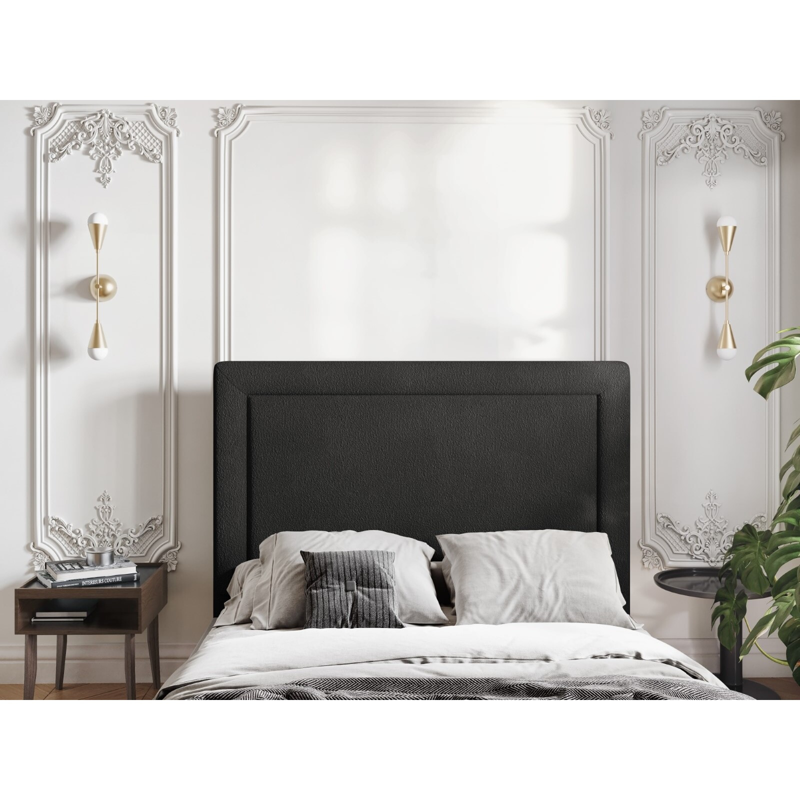 Tête de lit "Marie" 200x120cm en bouclé noir