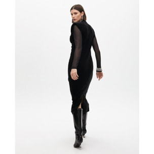 Vestito Lungo di Velluto con Maniche Trasparenti