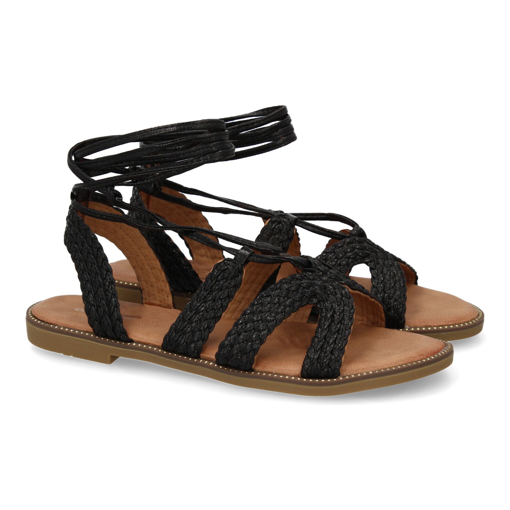 Sandalias planas para mujer, comodas y elegantes, diseño moderno con cordones atados al tobillo