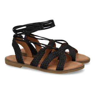 Sandalias planas para mujer, comodas y elegantes, diseño moderno con cordones atados al tobillo