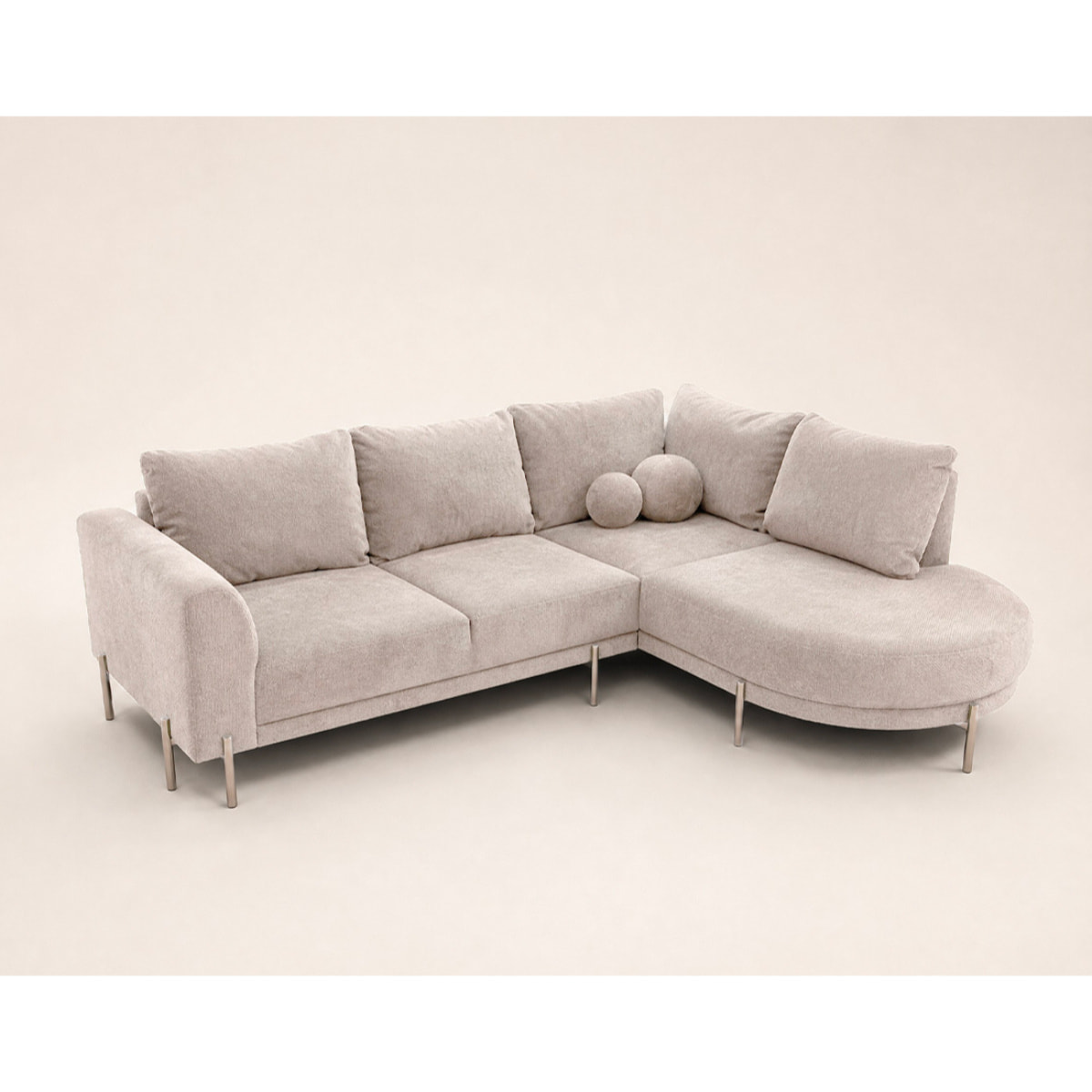 Gabin - Canapé d'angle droit 5 places en velours texturé - Beige