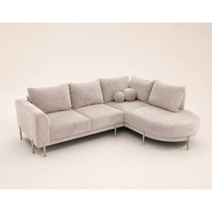 Gabin - Canapé d'angle droit 5 places en velours texturé - Beige
