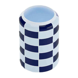 Vase cylindrique à damier céramique bleue
