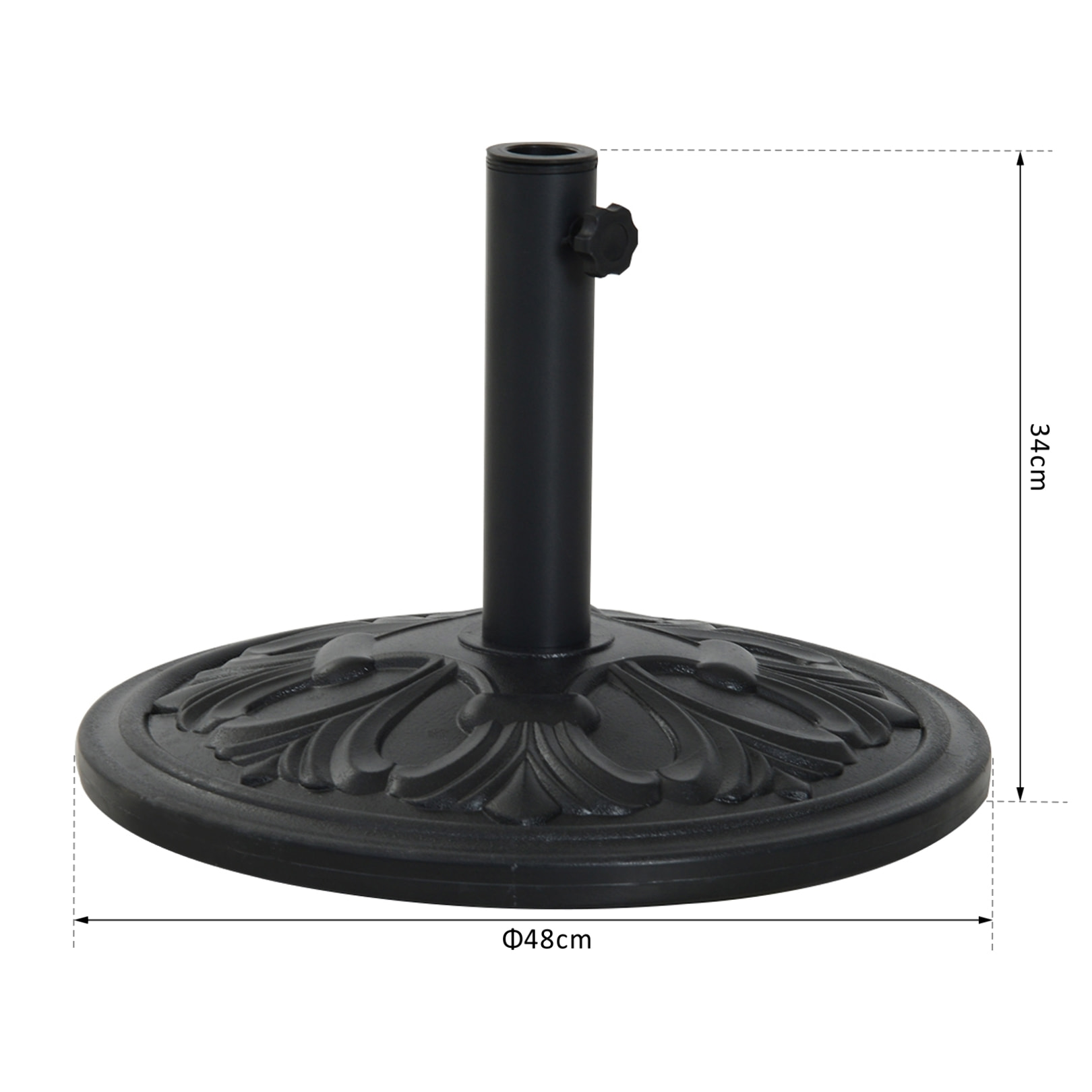 Pied de parasol rond base de lestage Ø 48 x 34H cm ciment HDPE motif fleurs de lys poids net 13 Kg noir