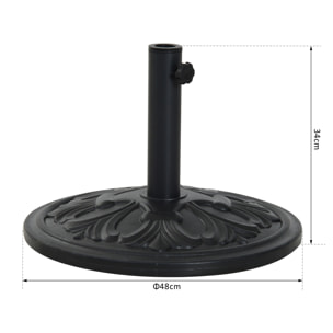 Pied de parasol rond base de lestage Ø 48 x 34H cm ciment HDPE motif fleurs de lys poids net 13 Kg noir